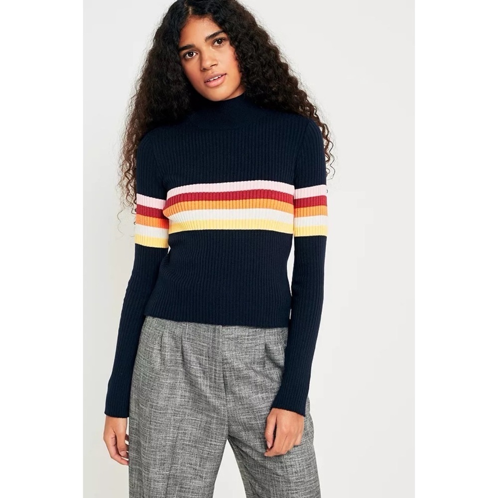 UO Urban Outfitters Rainbow Striped Funnel Neck Jumper Small